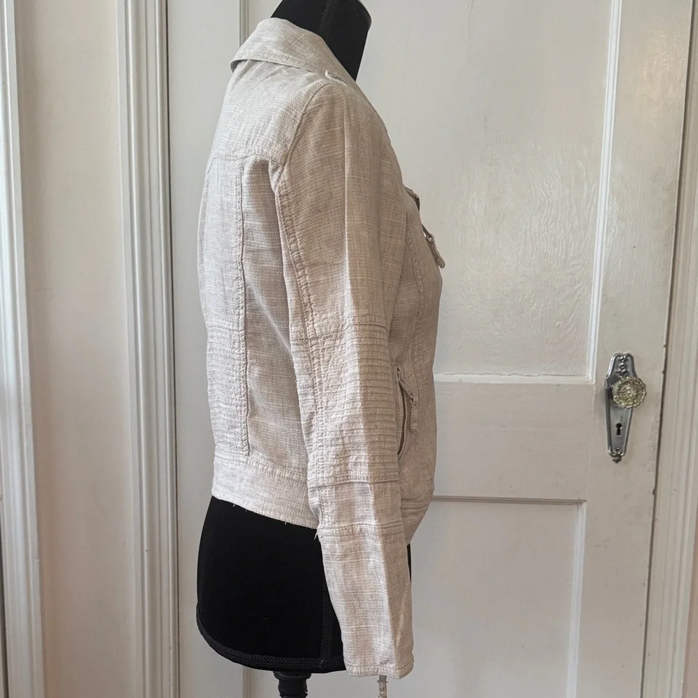LOFT Women Tan Linen Moto Jacket Size XS casual,chic,versatile,lightweight